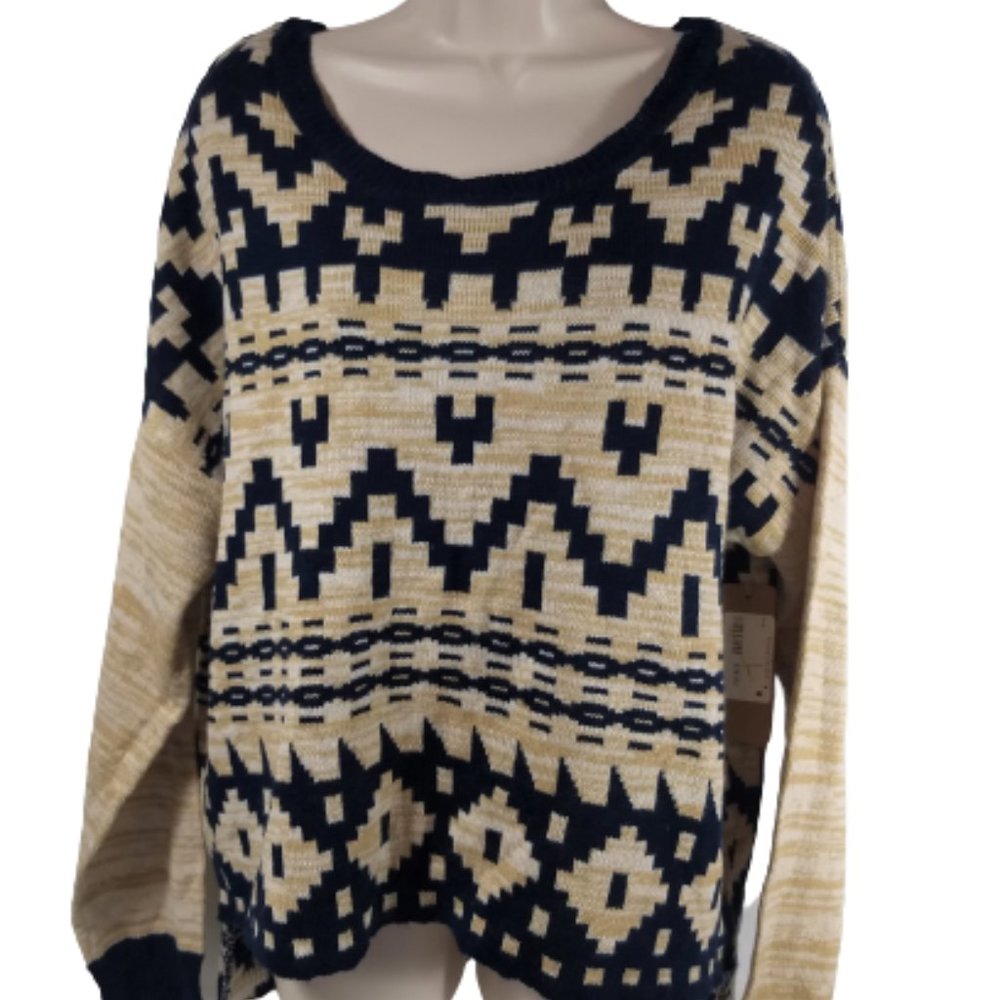 c'isa Sweater Lizard Thicket Blue Beige Sweater Women's Size Large